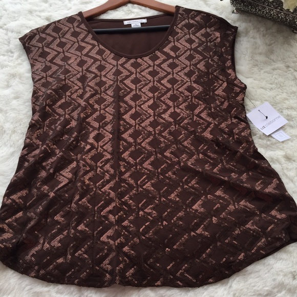 NWT LIZ Claiborne Sequin Tribal Beat Pattern Top - Picture 2 of 6